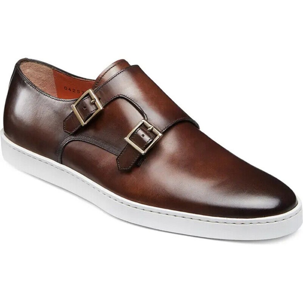 SANTONI Freemont Double Monk Strap  Loafer Shoe Size 7.5 D US Brown
